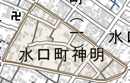 水口町神明とその周辺の地図。町の範囲を重ねている