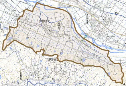 水口町和野とその周辺の地図。町の範囲を重ねている