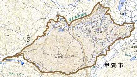 水口町山上とその周辺の地図。町の範囲を重ねている
