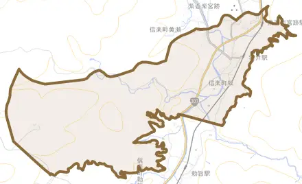 信楽町牧とその周辺の地図。町の範囲を重ねている