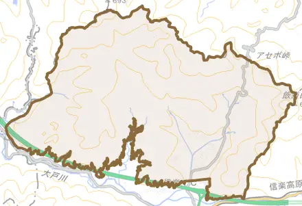 信楽町宮町とその周辺の地図。町の範囲を重ねている