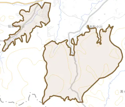信楽町杉山とその周辺の地図。町の範囲を重ねている