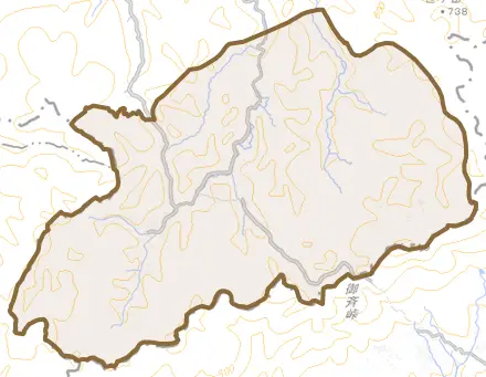 信楽町多羅尾とその周辺の地図。町の範囲を重ねている