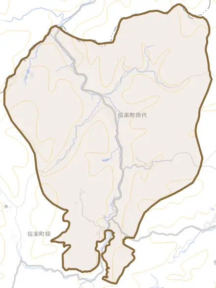 信楽町田代とその周辺の地図。町の範囲を重ねている
