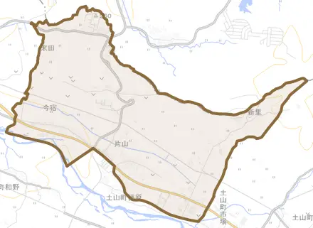 土山町大野とその周辺の地図。町の範囲を重ねている