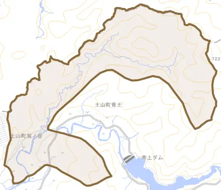 土山町瀬ノ音とその周辺の地図。町の範囲を重ねている