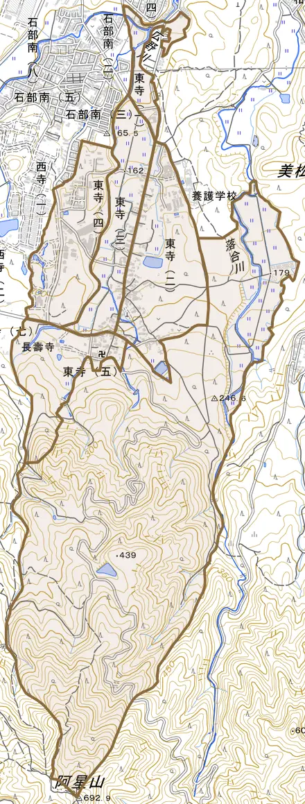 東寺とその周辺の地図。町の範囲を重ねている