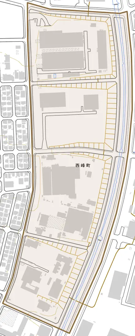 西峰町とその周辺の地図。町の範囲を重ねている