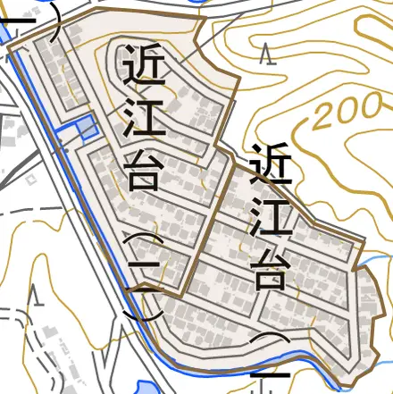近江台とその周辺の地図。町の範囲を重ねている