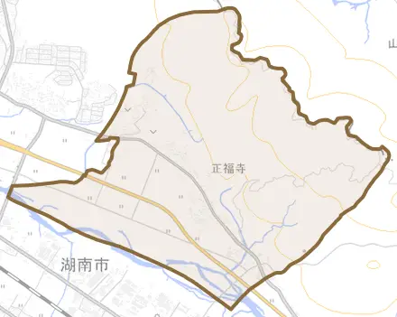 正福寺とその周辺の地図。町の範囲を重ねている