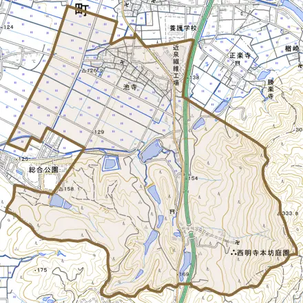 大字池寺とその周辺の地図。町の範囲を重ねている