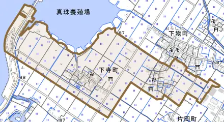 下寺町とその周辺の地図。町の範囲を重ねている
