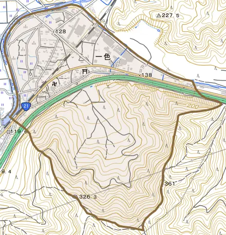 一色とその周辺の地図。町の範囲を重ねている