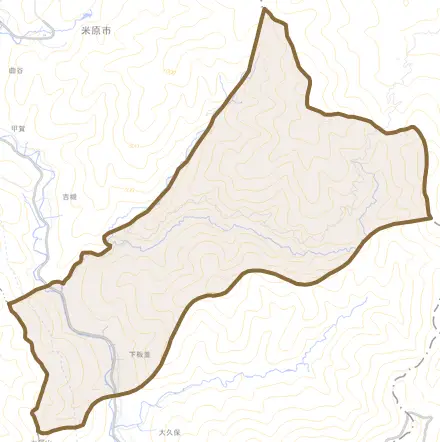 上板並とその周辺の地図。町の範囲を重ねている