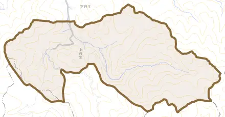 上丹生とその周辺の地図。町の範囲を重ねている