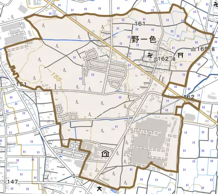 野一色とその周辺の地図。町の範囲を重ねている