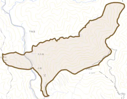 大久保とその周辺の地図。町の範囲を重ねている