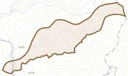 下板並とその周辺の地図。町の範囲を重ねている