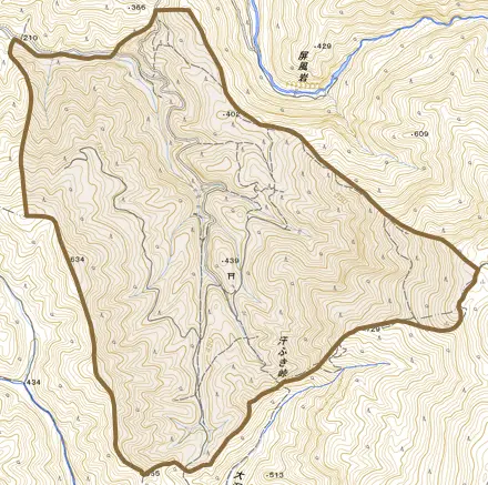 榑ヶ畑とその周辺の地図。町の範囲を重ねている