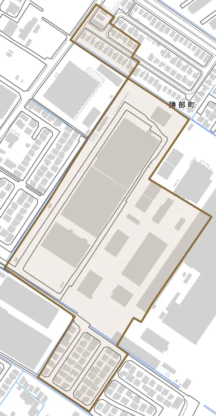 勝部町とその周辺の地図。町の範囲を重ねている