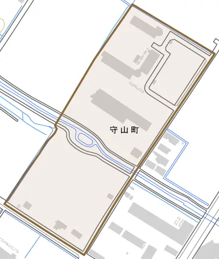 守山町とその周辺の地図。町の範囲を重ねている