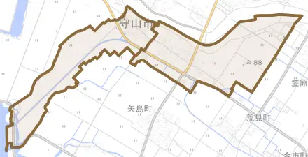 洲本町とその周辺の地図。町の範囲を重ねている