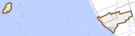 早崎町とその周辺の地図。町の範囲を重ねている