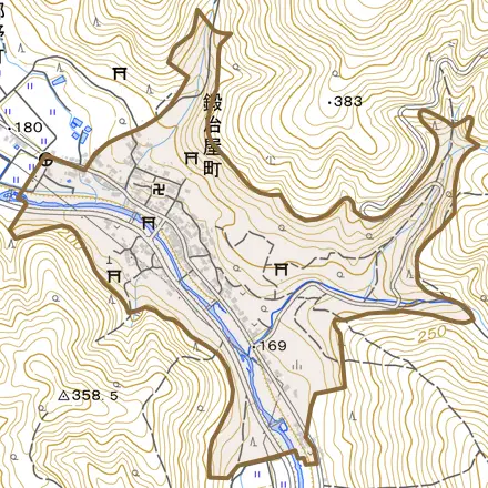 鍛冶屋町とその周辺の地図。町の範囲を重ねている