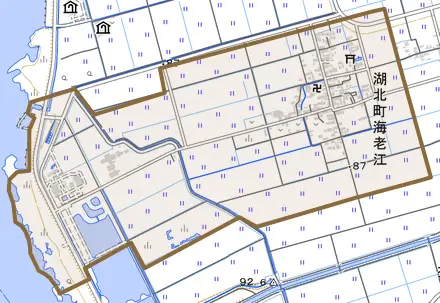 湖北町海老江とその周辺の地図。町の範囲を重ねている