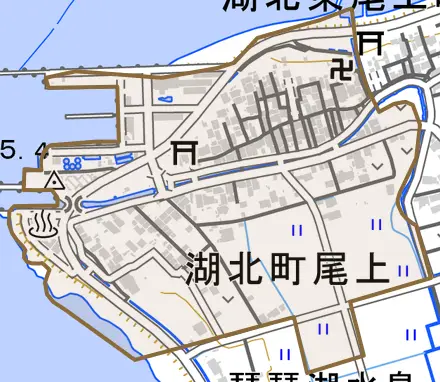 湖北町尾上とその周辺の地図。町の範囲を重ねている