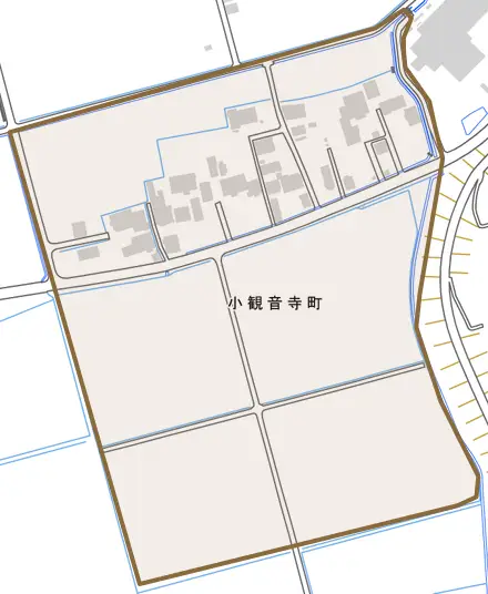 小観音寺町とその周辺の地図。町の範囲を重ねている