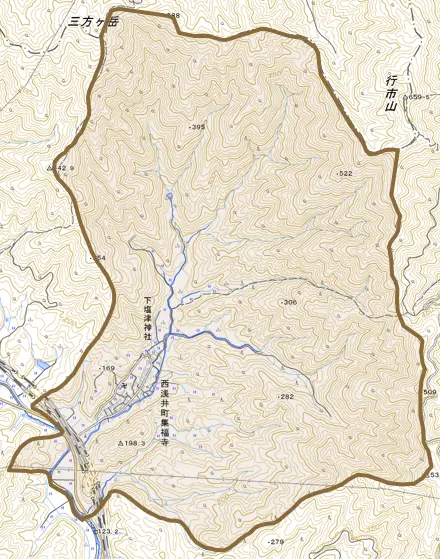 西浅井町集福寺とその周辺の地図。町の範囲を重ねている