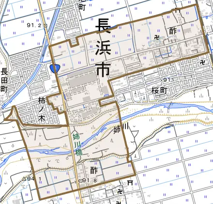 酢とその周辺の地図。町の範囲を重ねている