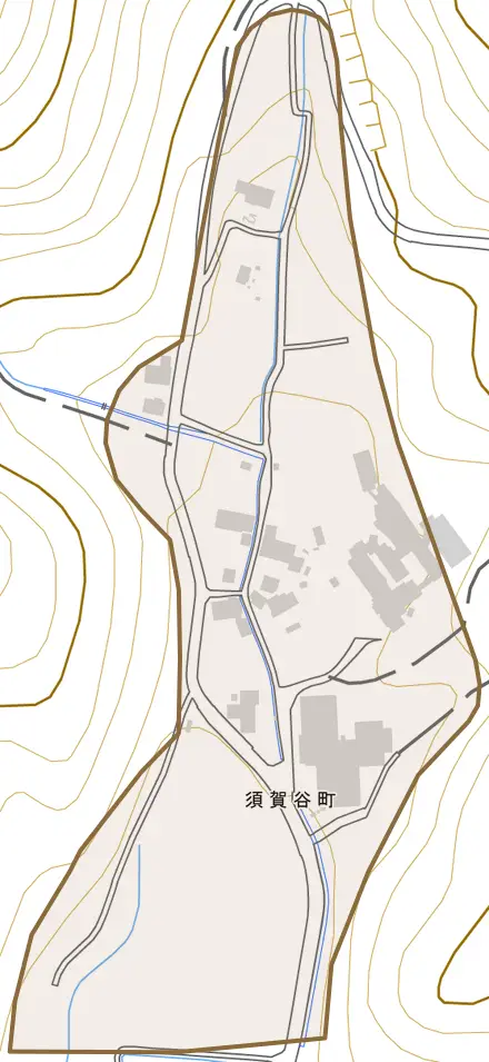 須賀谷町とその周辺の地図。町の範囲を重ねている