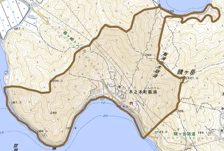 木之本町飯浦とその周辺の地図。町の範囲を重ねている