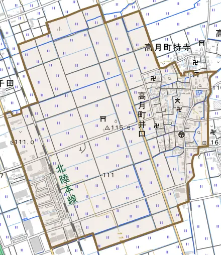 高月町井口とその周辺の地図。町の範囲を重ねている