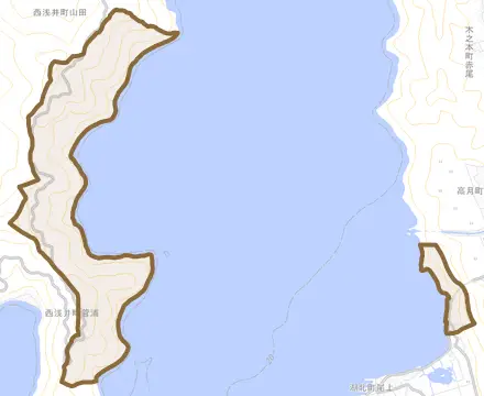 高月町片山とその周辺の地図。町の範囲を重ねている