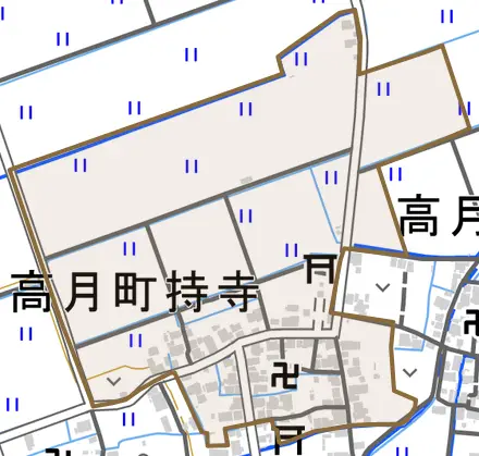高月町持寺とその周辺の地図。町の範囲を重ねている