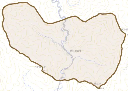 余呉町菅並とその周辺の地図。町の範囲を重ねている