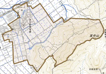 安土町東老蘇とその周辺の地図。町の範囲を重ねている