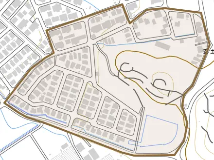 安土町宮津とその周辺の地図。町の範囲を重ねている