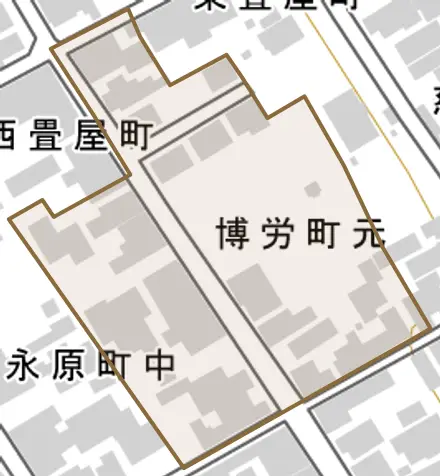 博労町元とその周辺の地図。町の範囲を重ねている