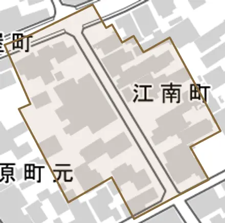 江南町とその周辺の地図。町の範囲を重ねている
