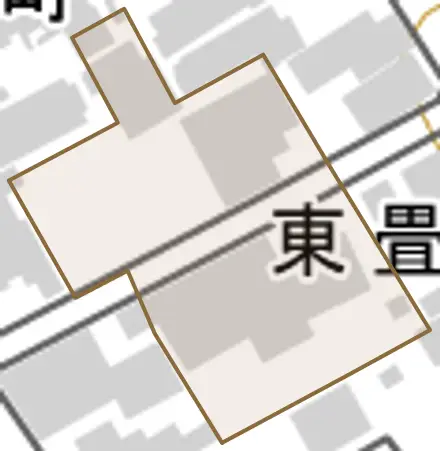 東畳屋町とその周辺の地図。町の範囲を重ねている
