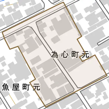 為心町元とその周辺の地図。町の範囲を重ねている