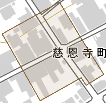慈恩寺町上とその周辺の地図。町の範囲を重ねている
