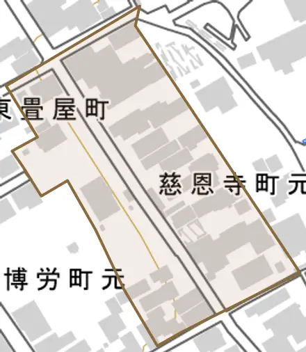 慈恩寺町元とその周辺の地図。町の範囲を重ねている