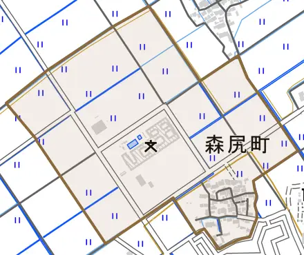 森尻町とその周辺の地図。町の範囲を重ねている