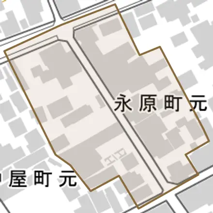永原町元とその周辺の地図。町の範囲を重ねている