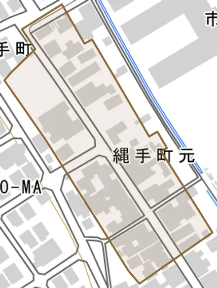 縄手町元とその周辺の地図。町の範囲を重ねている